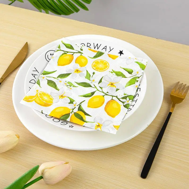 Tough Colorful Printed Napkin Paper Towel Towel Lemon Fruit Party Applicable Wine Glass Decoration Paper Placemat 20Pcs/pac Zpaxo
