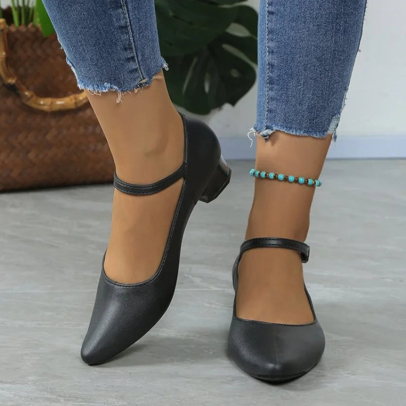 Round Head Shallow Square Heel Shoes Women's Elegant Fashion Heels