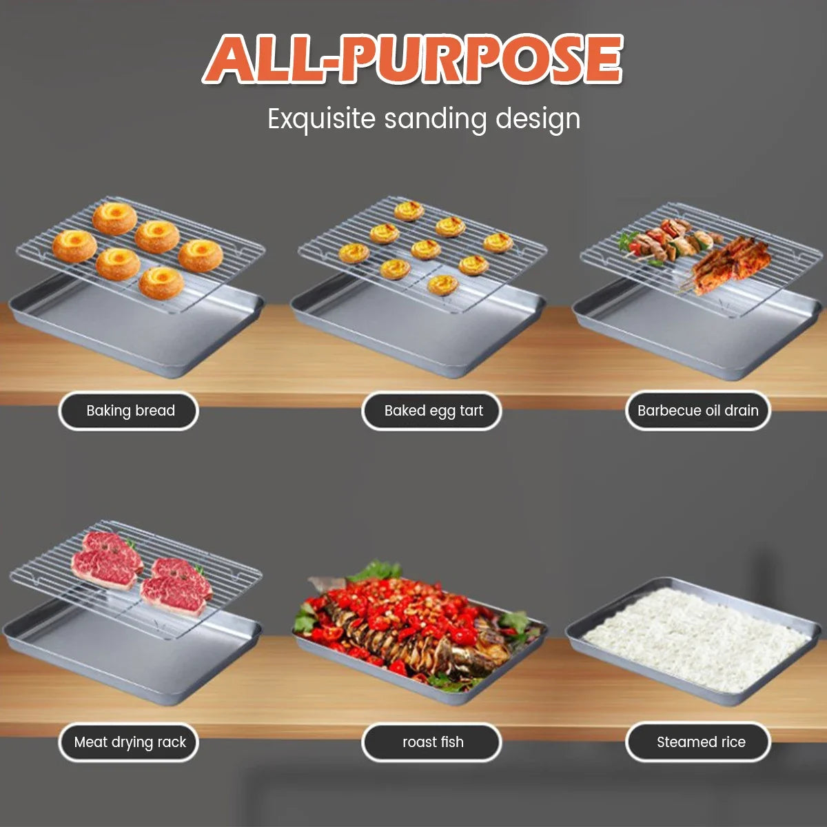 Baking tray With Wire Rack 304 Stainless Steel cake Baking BBQ Pan Tray plate Oven brownie Rack Cooking Roasting Grilling Tool Zpaxo
