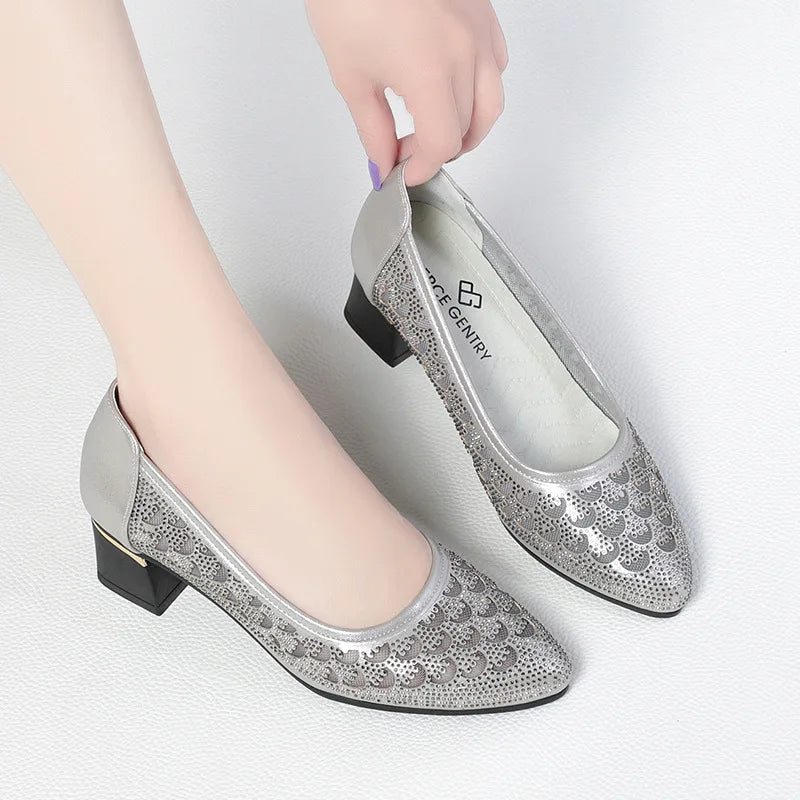 CINESSD 2023 Summer Fashion Pumps Cut-outs Women Crystal Casual Zpaxo