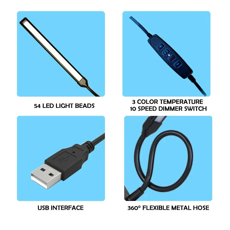 LED Eye-care Desk Lamp 10 Brightness Level 3 Lighting Modes Flexible Gooseneck Work Study Table Lamp with Clamp USB PC Desk Lamp Zpaxo