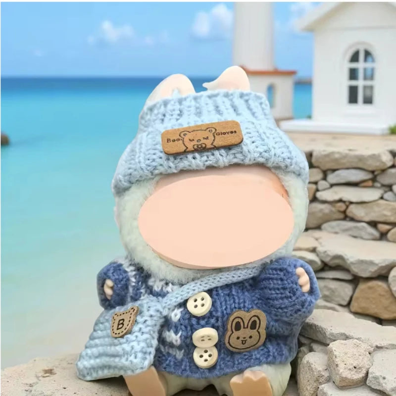 Blue Doll Outfit Set – Hat, Clothes & Bag for 17cm Labubu Doll Clothing Set Zpaxo