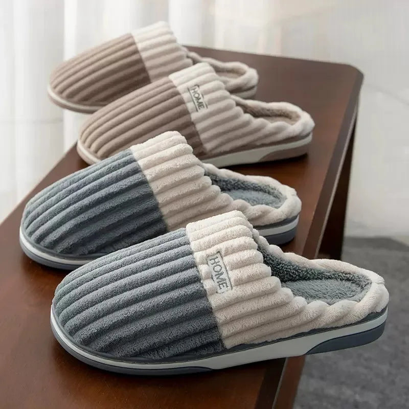 Winter Warm Fur Slippers Men Women Couples House Non Slip Soft Shoes