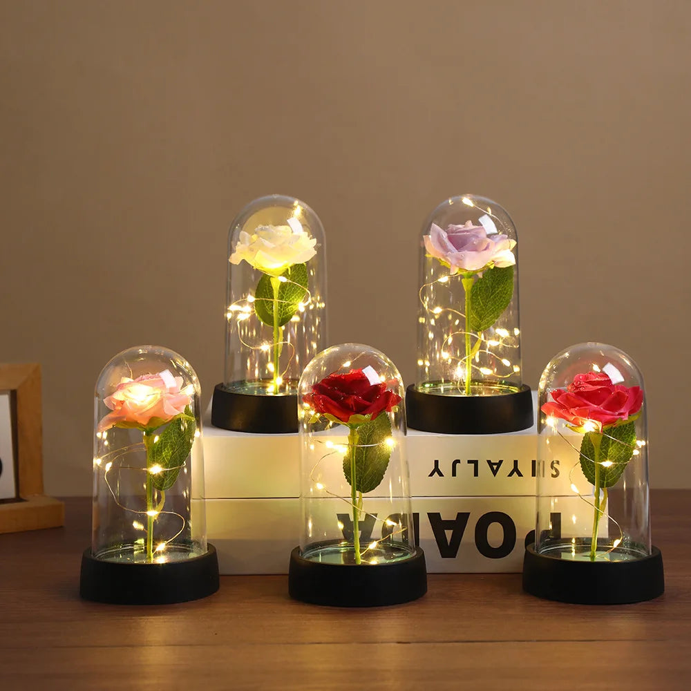 LED Rose Bouquet in Dome – Everlasting Artificial Flower Gift