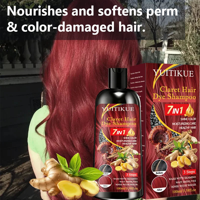 YUITIKUE Claret Color Shampoo 7-in-1 Gentle Hair Dye | Nourishing Hair Dye Shampoo Zpaxo