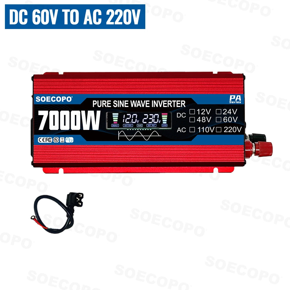 7000W Pure Sine Wave Power Inverter | 12V/24V/48V/60V to 110V/220V AC Output | Solar Charger Compatible for Home, RV & Off-Grid Zpaxo 60V To 220V 50hz