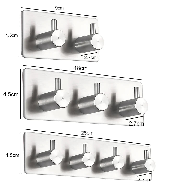 Stainless Steel Self-adhesive Hooks Towel Holder Coat Strong Hardware
