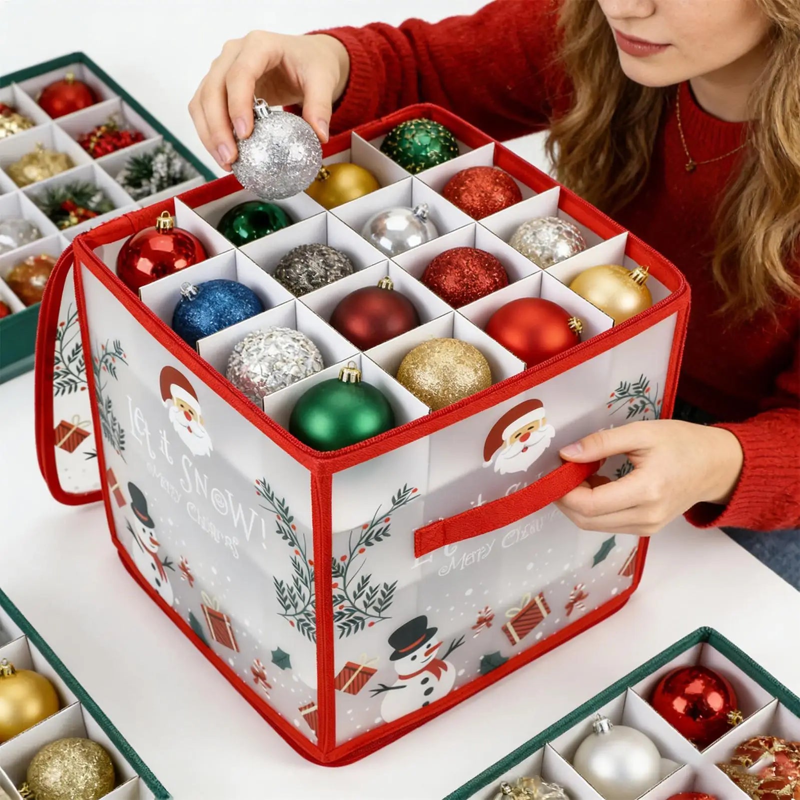 Christmas Ornament Storage Box Dividers 64 Ball Capacity Zippered