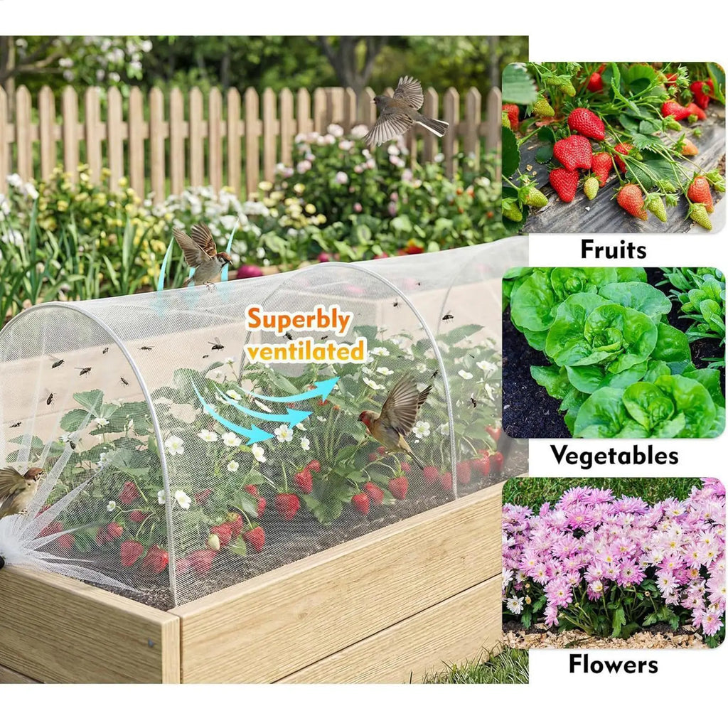 Garden Row Covers 4FT Weatherproof Bird Barrier Tunnel Net 6 Stakes