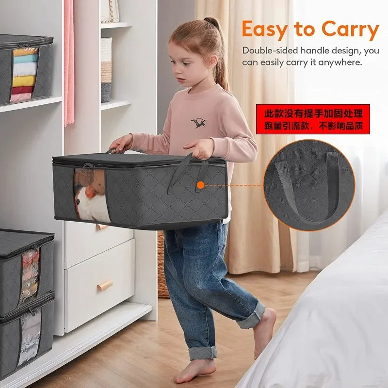 Blanket Storage Closet Organizers and Storages Clothes Storage Bag Foldable Storages Bin Sturdy Sewn By 3 Layers Fabrics Zpaxo