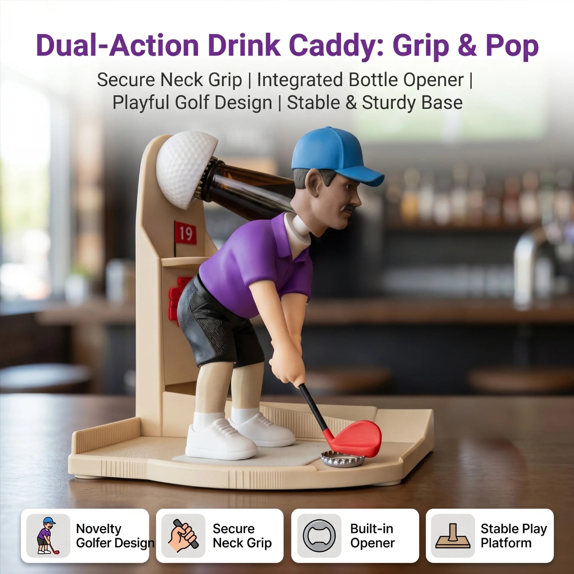 Golf Shot Cap Opener Automatic Beer Launcher Swing Novelty Bar Tool Zpaxo