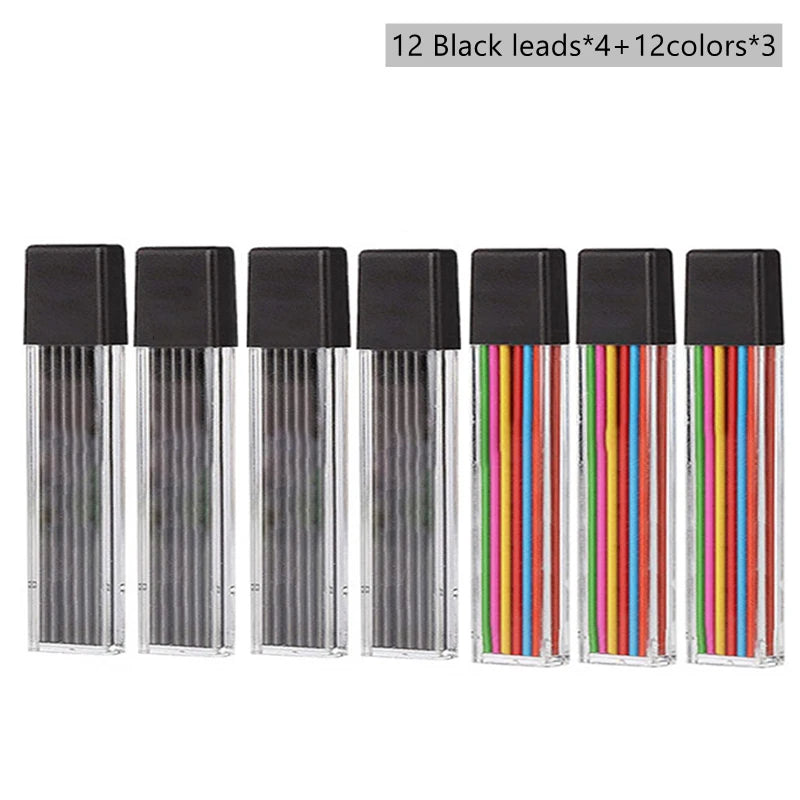 Mechanical Pencil Black Lead Art Drawing Design Automatic Writing Zpaxo 7 box Mix refills