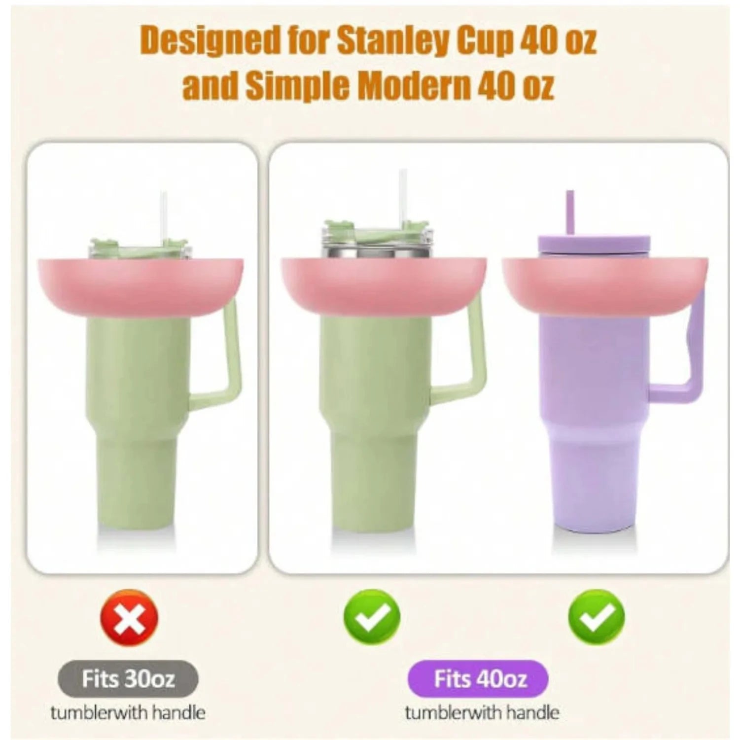 4-Compartment Snack Tray for Stanley 40oz Tumbler with Handle Tumbler Snack Tray Zpaxo