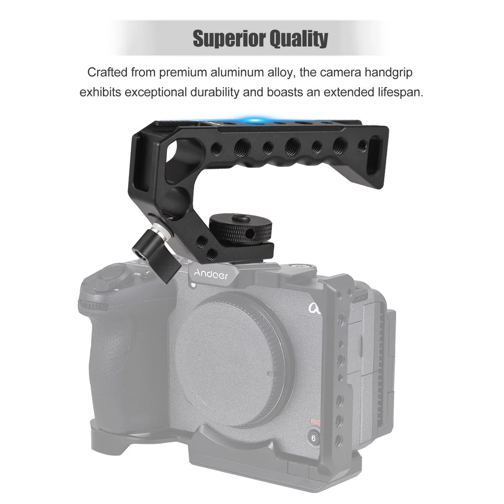 Top Handel Camera Top Handgrip with Cold Shoe Mounts ARRI Positiong Hole 1/4 3/8in Threaded Holes for Camera Cage Sports Camera Zpaxo