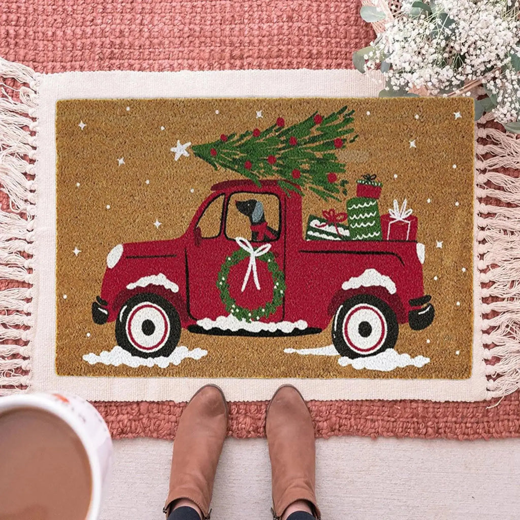 Christmas Doormat Car Pattern Welcome Mat Non Slip Washable Winter