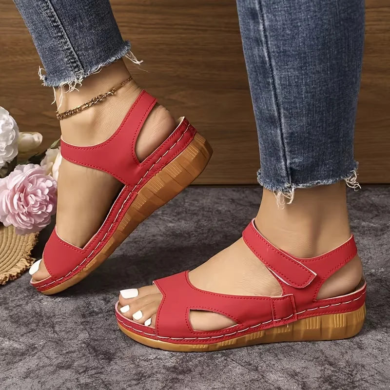 Women Platform Sandals Summer Lightweight Casual Wedges Shoes Woman Zpaxo Red 36