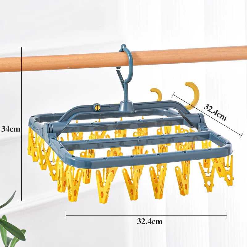 32-Clip Foldable Clothes Drying Rack – Windproof Laundry Hanger