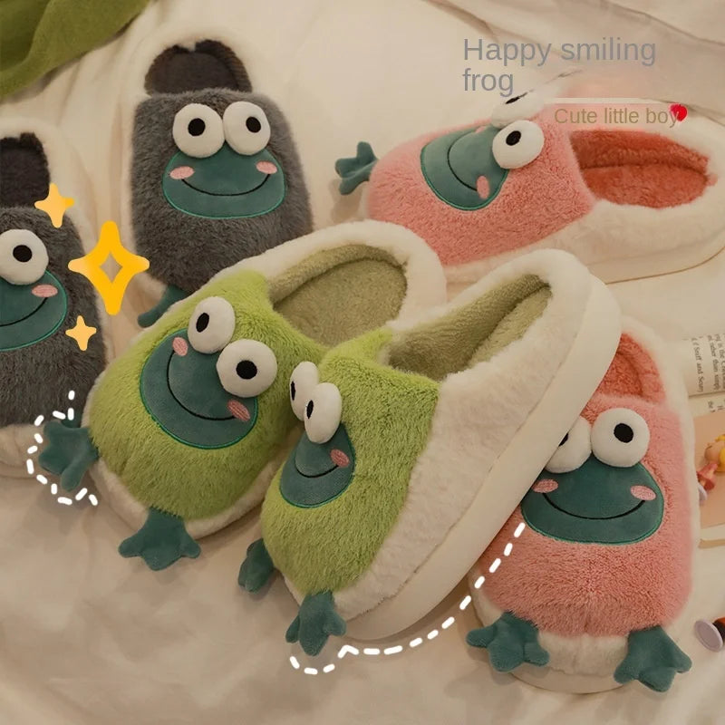 2022 Winter Slippers Women Men Home Floor Shoes Cute Frog Keep Warm Zpaxo
