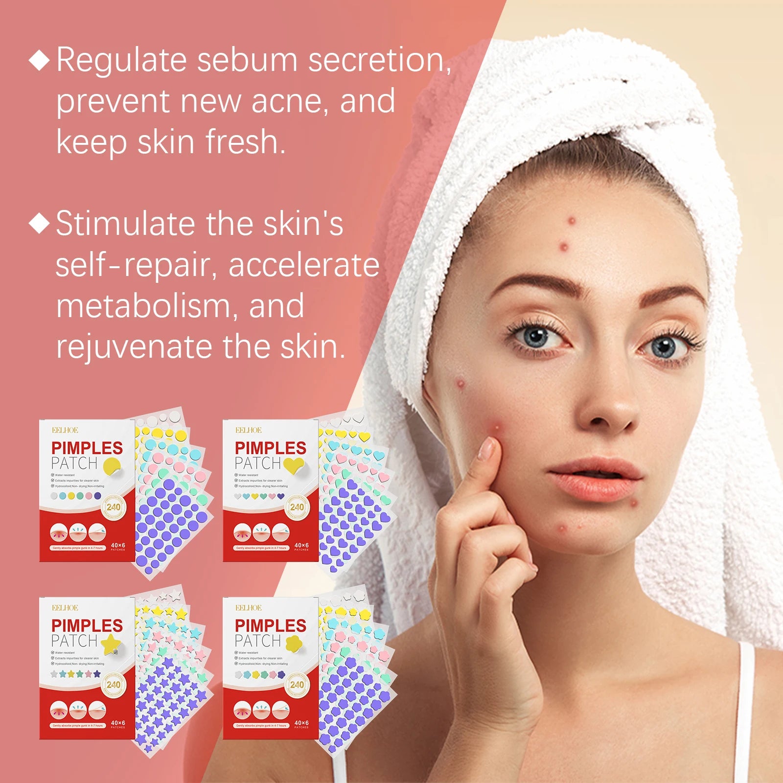 240Pcs Salicylic Acid Acne Pimple Patches Colorful Round/Heart/Flower/Star Shape Acne Removal Skin Care Stickers Covering Zits Zpaxo