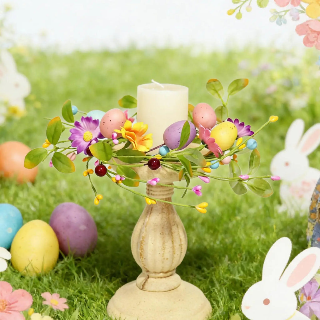 Easter Candle Rings Egg Floral Holder Garland Artificial Spring
