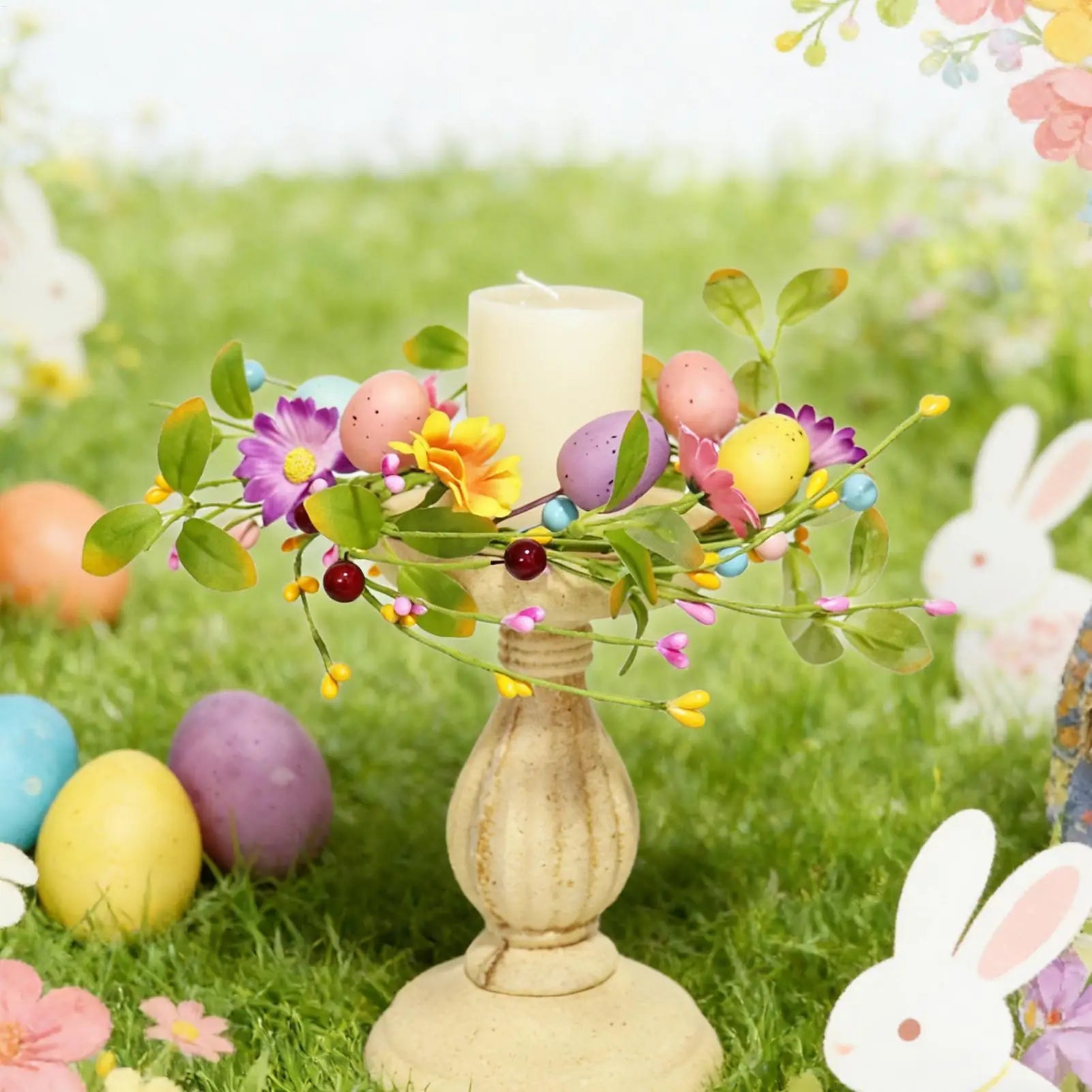 Easter Candle Rings Egg Floral Holder Garland Artificial Spring