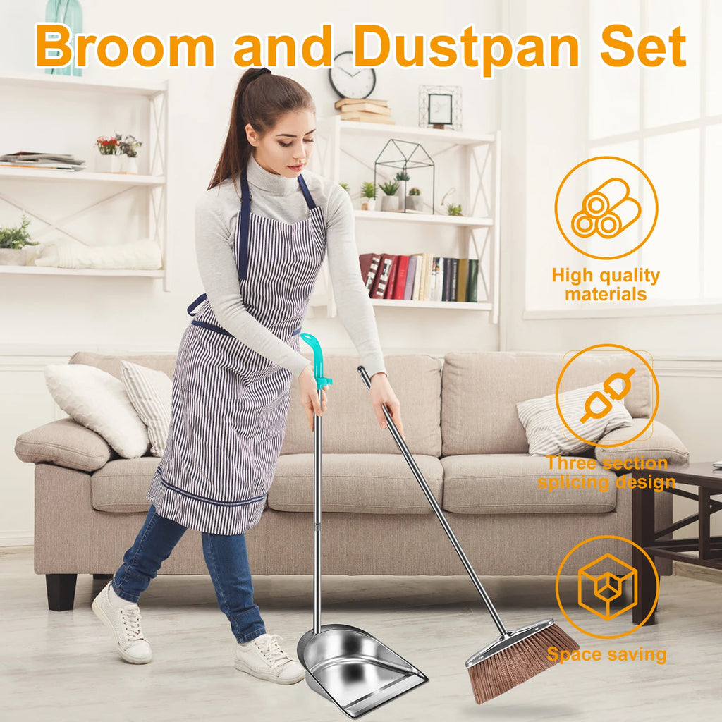 Broom Dustpan Set Stainless Steel Magic Brushs Combination Household Combo Cleaning Tool Dust Pan Long Handle Sweeping Zpaxo