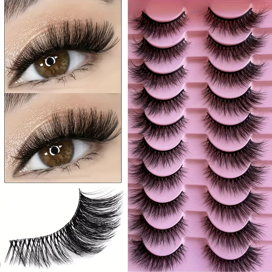 NEW 10 Pairs Cat Eye Lashes Fluffy Faux Mink Lashes 5D Wispy Lashes Pack Dramatic Long Thick Volume Eyelashes False Eyelas Zpaxo