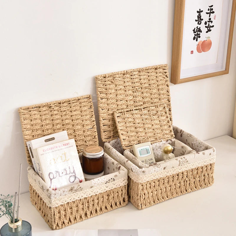 Multi-Purpose Storage Basket Imitation Rattan Desktop Sundries Organizer Cosmetics Snack Basket Home Decoration Zpaxo