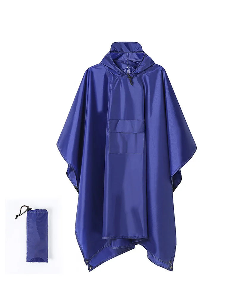 Multifunctional 3-in-1 Hooded Rain Cape Waterproof Rain Poncho Tent Tarp Ground Mat for Outdoor Hiking Camping Travel Portable R Zpaxo Blue