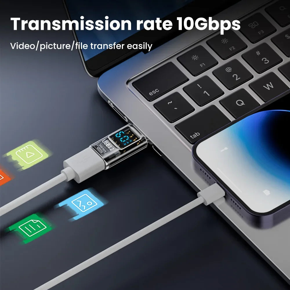 USB C Adapter 60W PD Fast Charging 10Gbps Data Transfer LED Digital Zpaxo