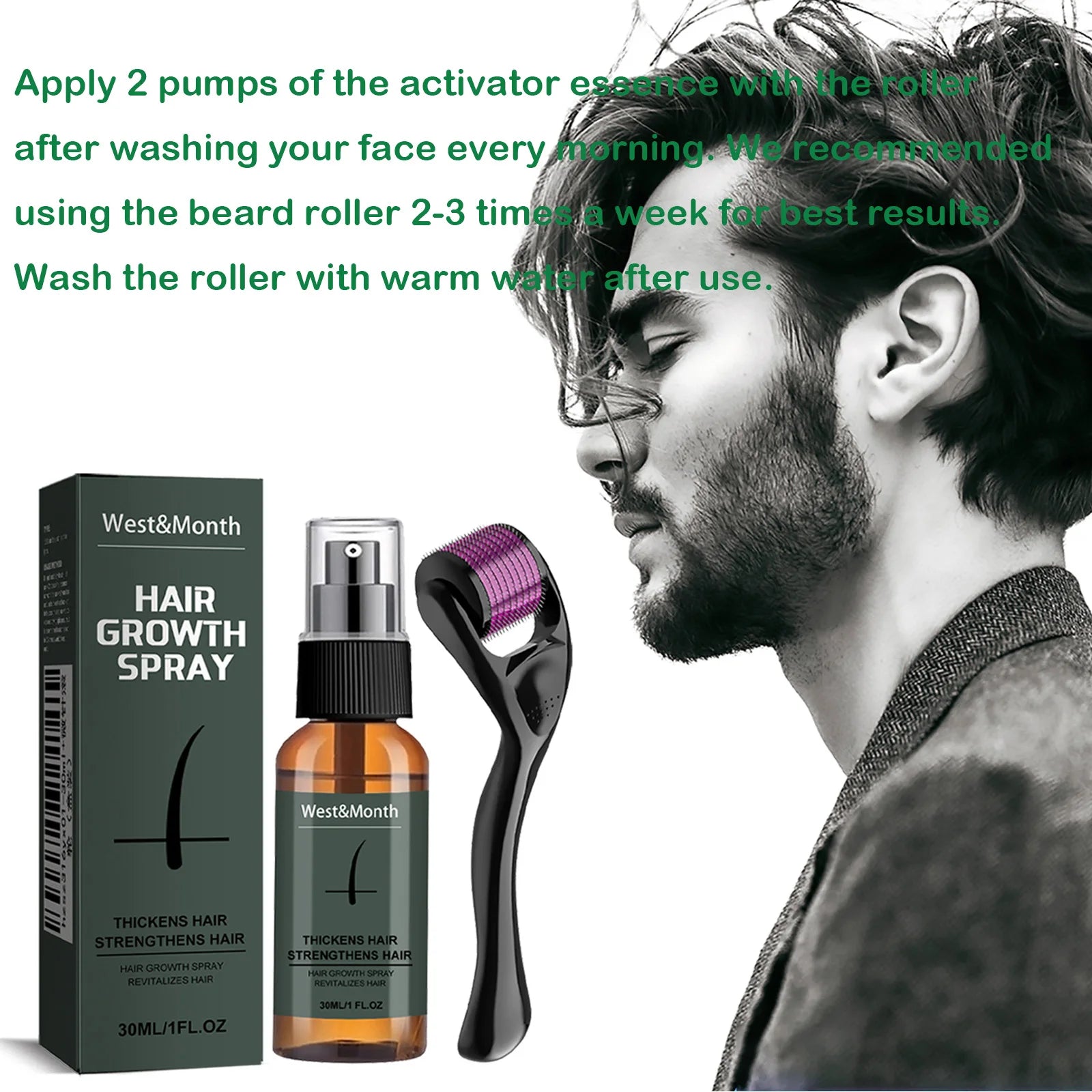 Men's Beard Growth Spray Kit with 0.25mm Micro Roller – WEST MONTH Beard Growth Kit Zpaxo