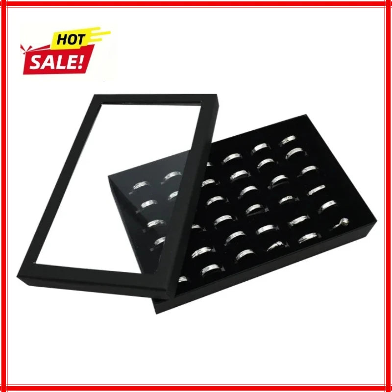 36 Slot Rings Display Box Stand Metal Earrings Storage Box Storage Box with Transparent Cover Jewelry Display Cabinet Zpaxo