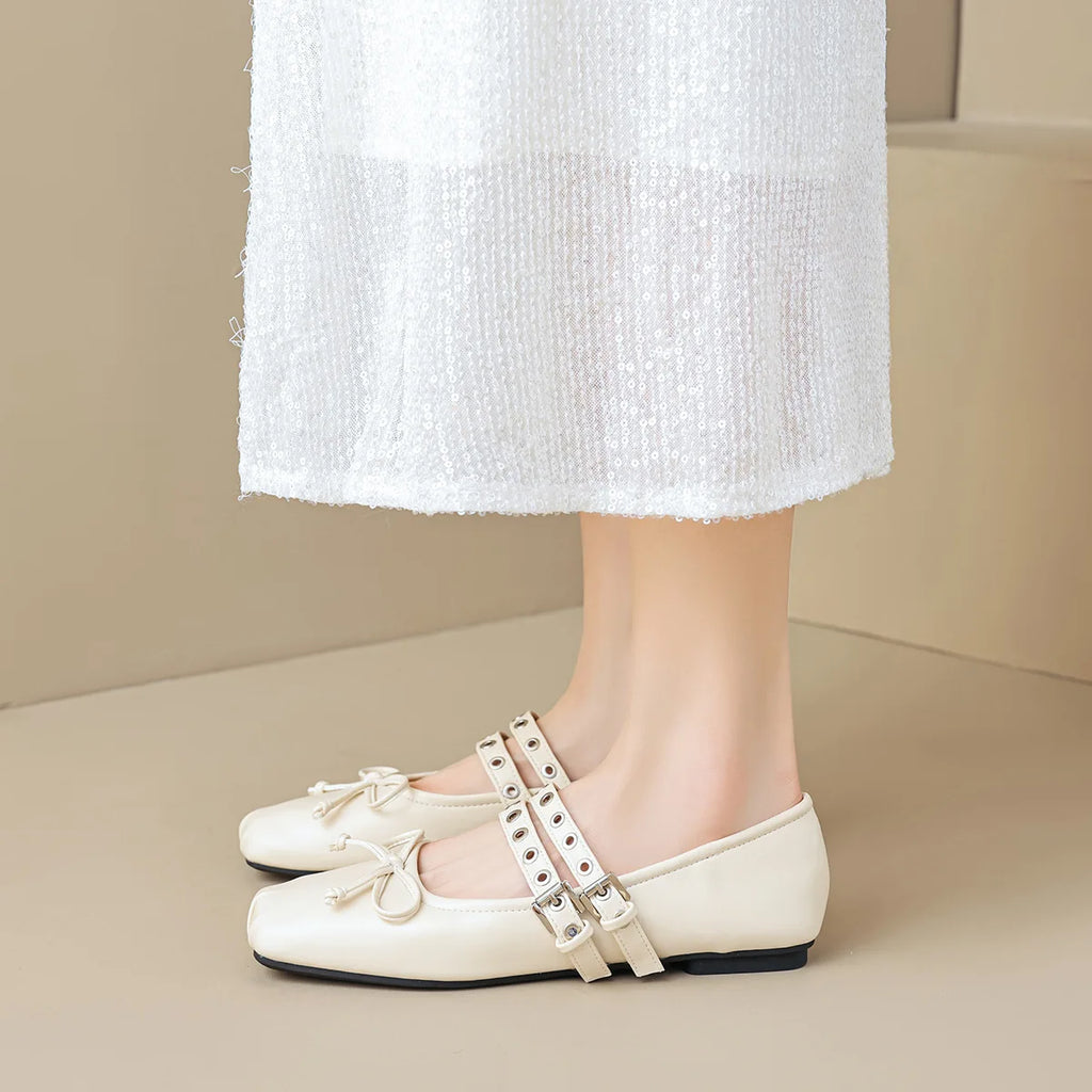 Flat Shoes for Women 2025 Spring and Autumn Square Toe Flat Bottomed Shallow Bow Ballet Shoes Mary Jane Plus Size Women's Shoes Zpaxo