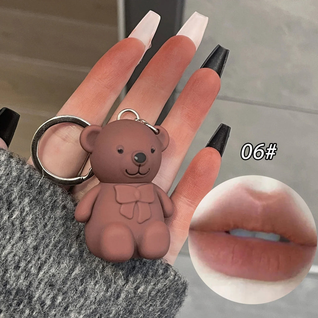 Keychain Design Cute Bear Matte Lip Mud Lipstick Velvet Glaze Sexy Zpaxo 06
