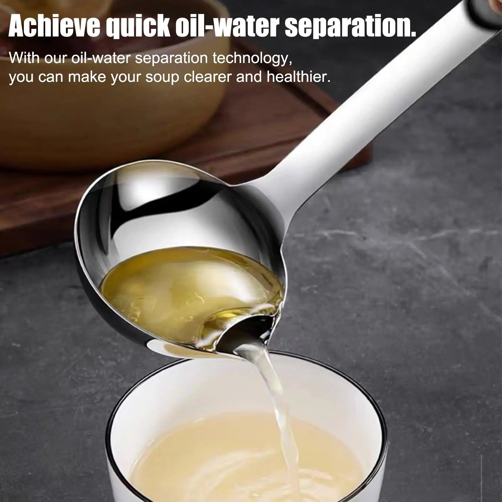 Fat Skimmer Spoon Stainless Steel Gravy Separator Ladle Long Handle