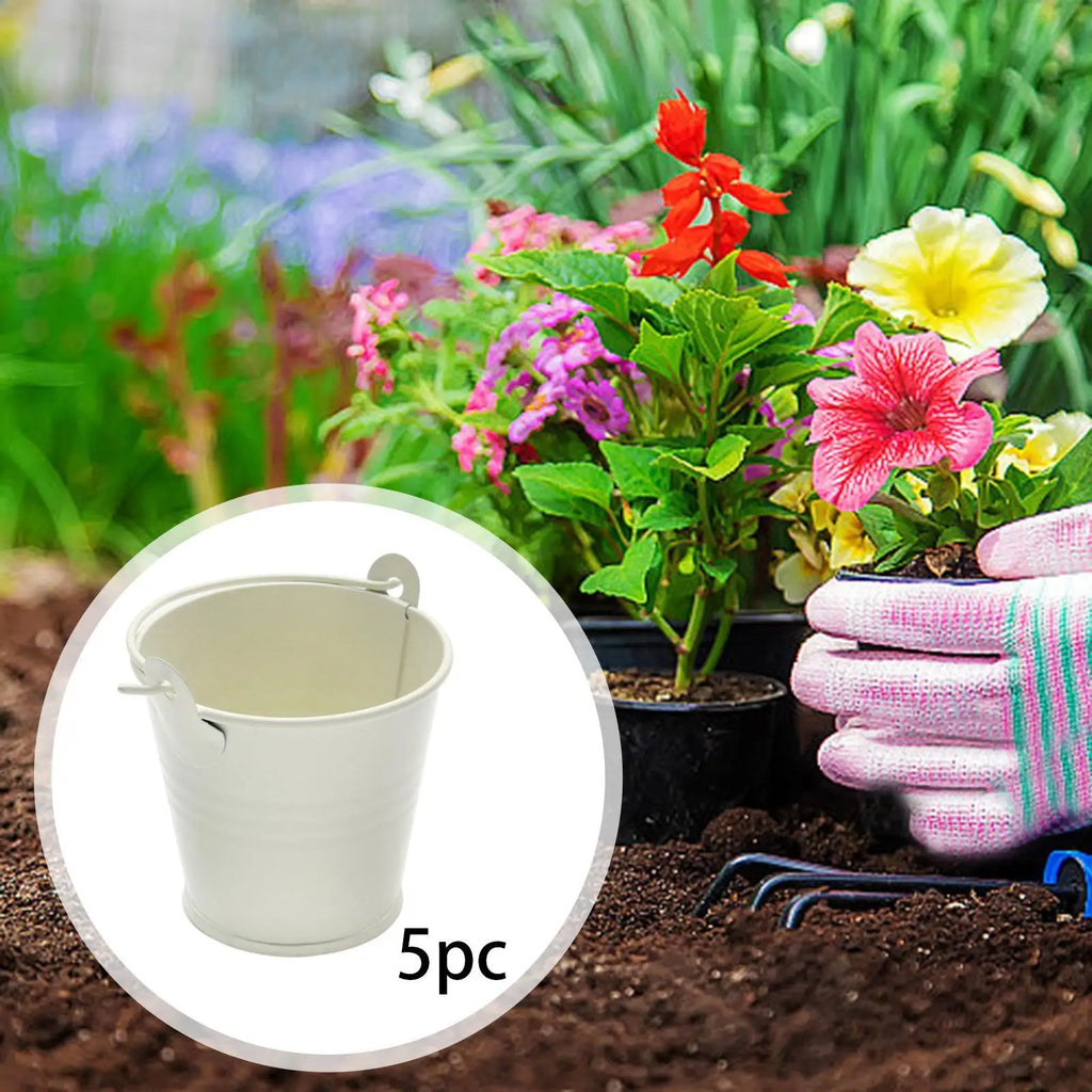 Small Metal Buckets Flower Organizing Container Handle Vases Zpaxo