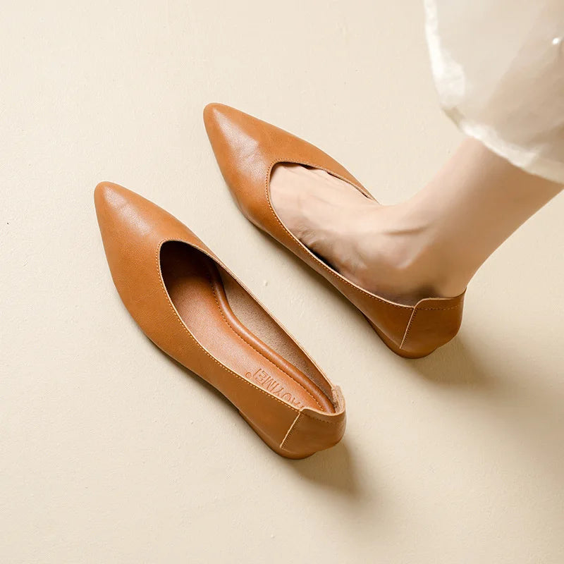 2026 New Women's Pumps Large Sizes Pointed-Toe Solid Color Women's Shallow-Mouth Comfortable Boat Shoes Zpaxo Brown(heel3.5cm ) 39
