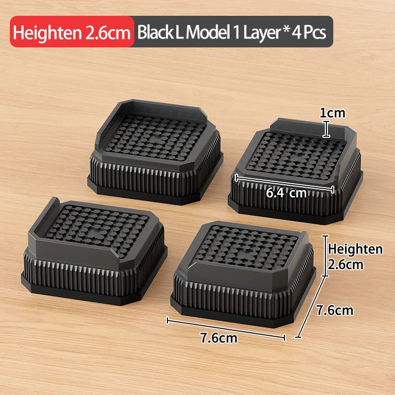Adjustable Height Furniture Risers Load Bearing Triple Anti Slip Sofa Zpaxo Black S 4PCS