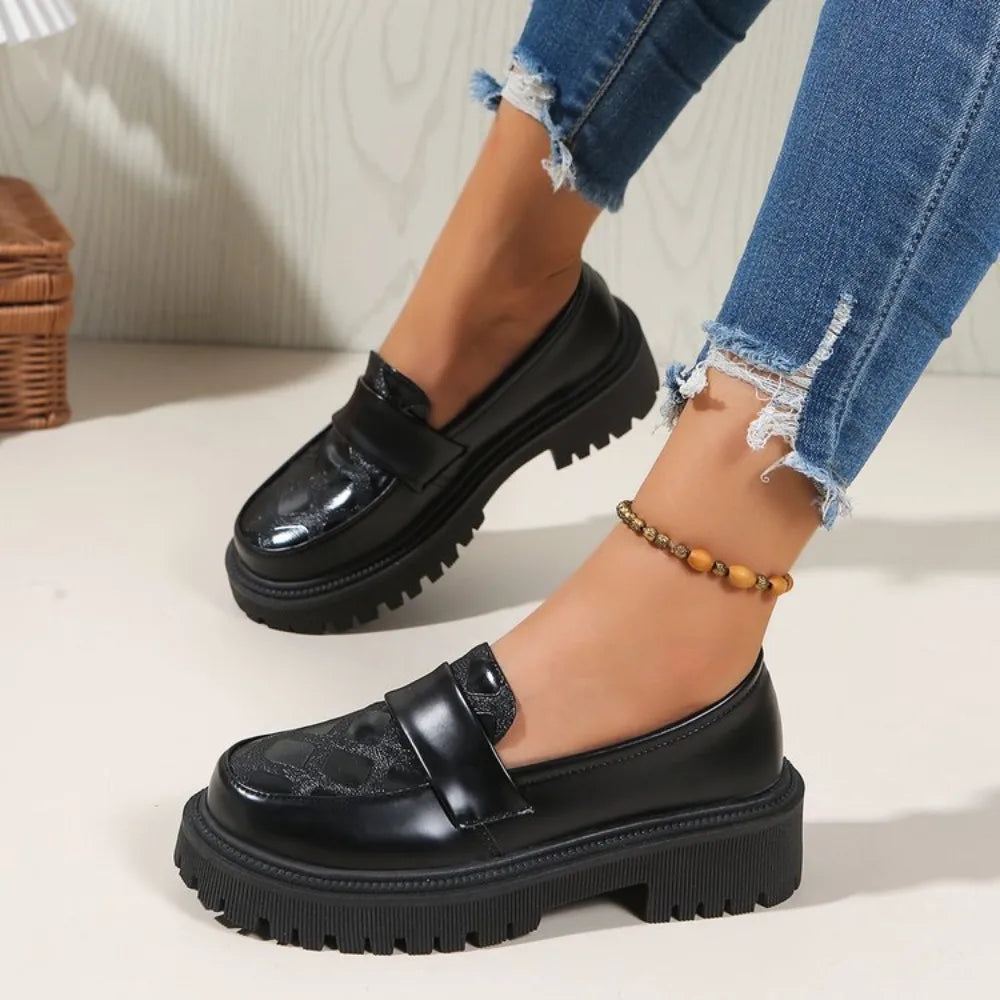 Casual Platform Loafers Woman 2025 British Black Brown PU Leather