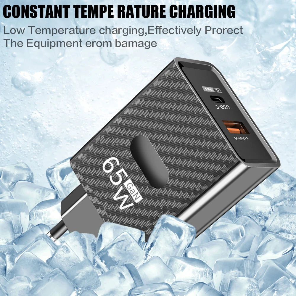 65W GaN USB-C Fast Charger QC3.0 PD Wall Adapter USB-C Wall Charger Zpaxo