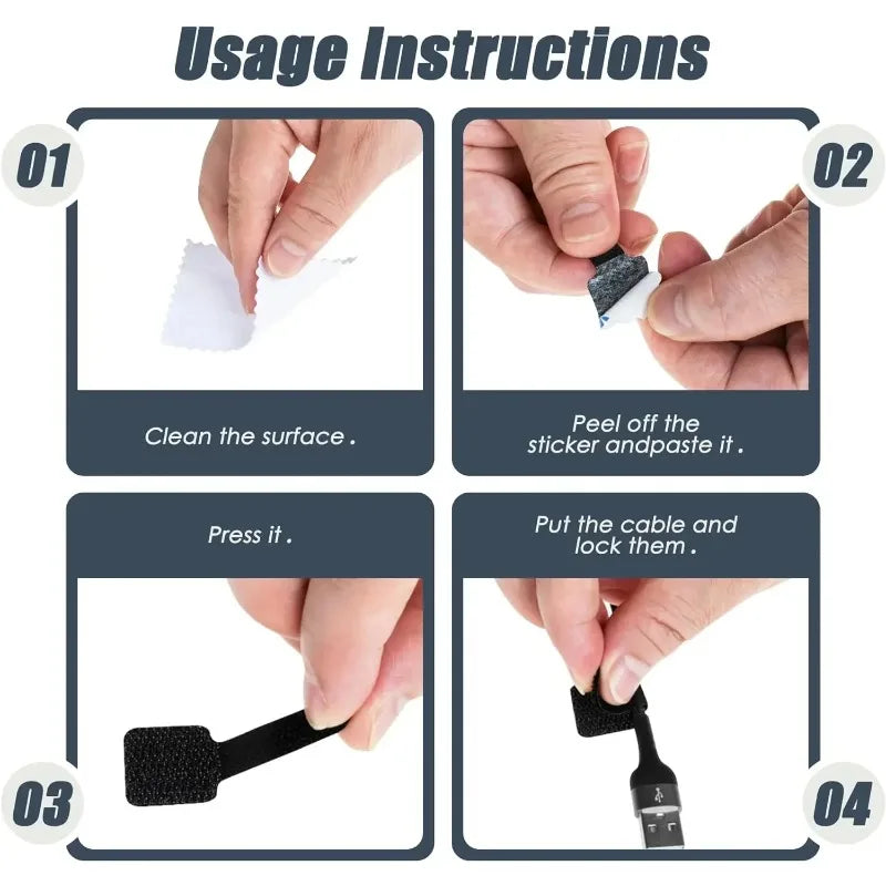 New Reusable Cable Ties Velcro Ties Self-Adhesive Power Cord Cable Holder Adjustable Cord Storage Desktop Organiser Manager Zpaxo
