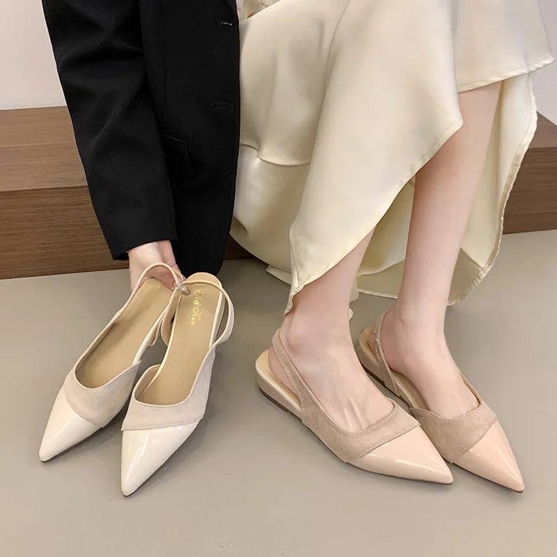 Low Heel Baotou Sandals Women's French Nude Color Pointed Small Fragrant Style Ladies Thick Heels Back Air Style Single Shoes Zpaxo