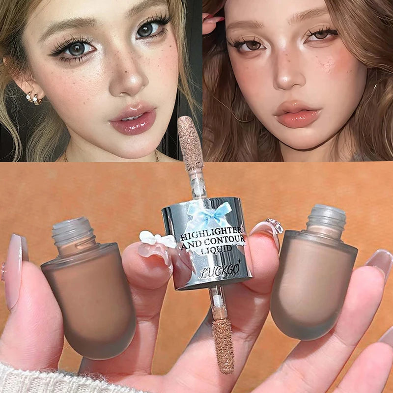 Double-head Highlighter Contour Liquid Moisturizing Silky Three-dimensional Contour Stick Natural Brightening Nose Shadow Makeup Zpaxo