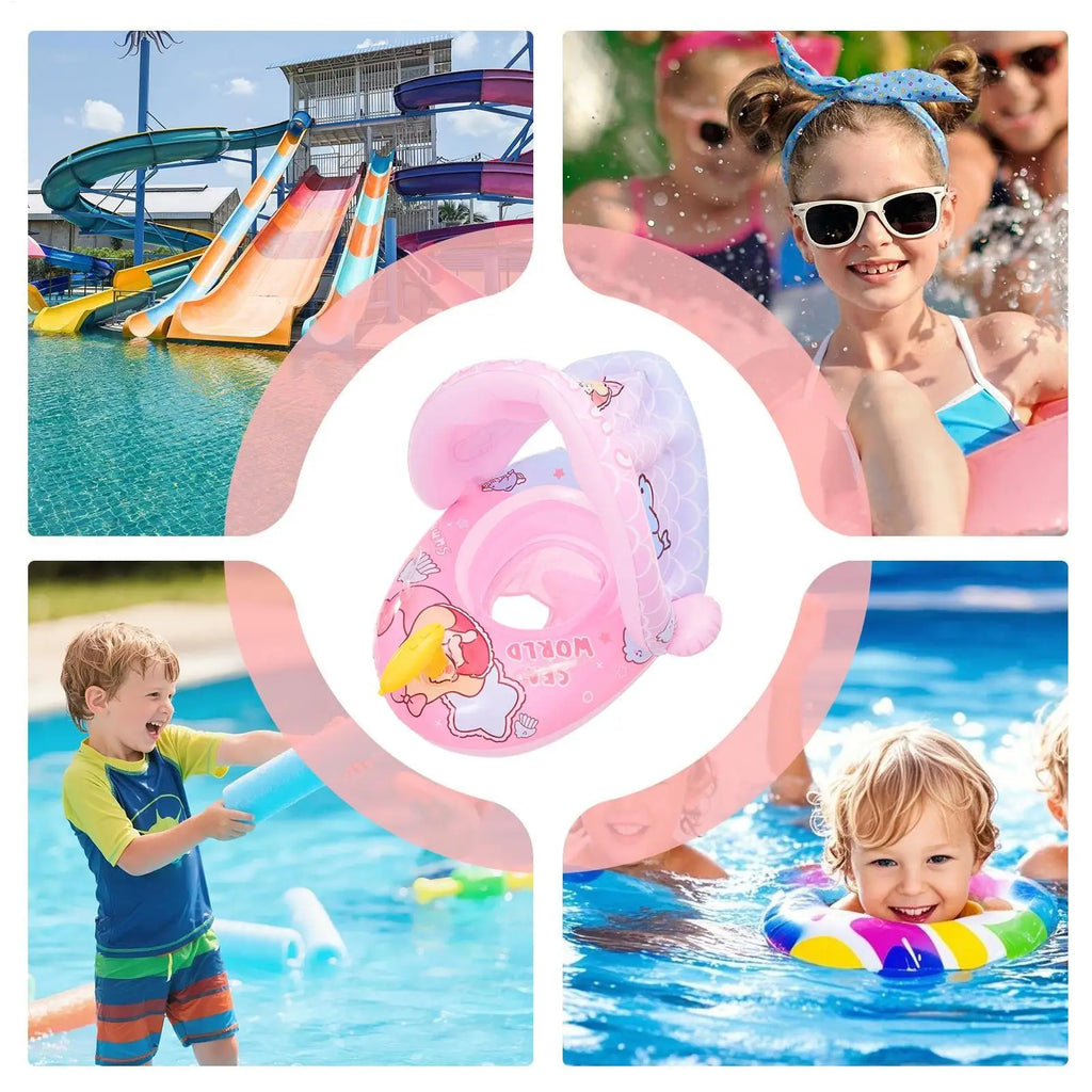 Kids Swimming Pool Floats Sun Protection Inflatable Ring With Canopy Kids Swimming Float For Bath Beach Tub Shower Summer Zpaxo