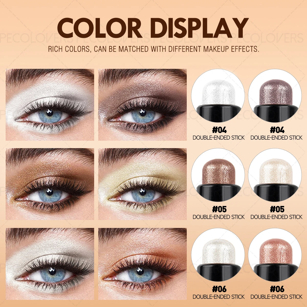 1PC Shimmer Colorful Double-Ended Glitter Eyeshadow Stick - Waterproof, High Pigmented, Long-Lasting, For Eyelids & Eye Creases Zpaxo