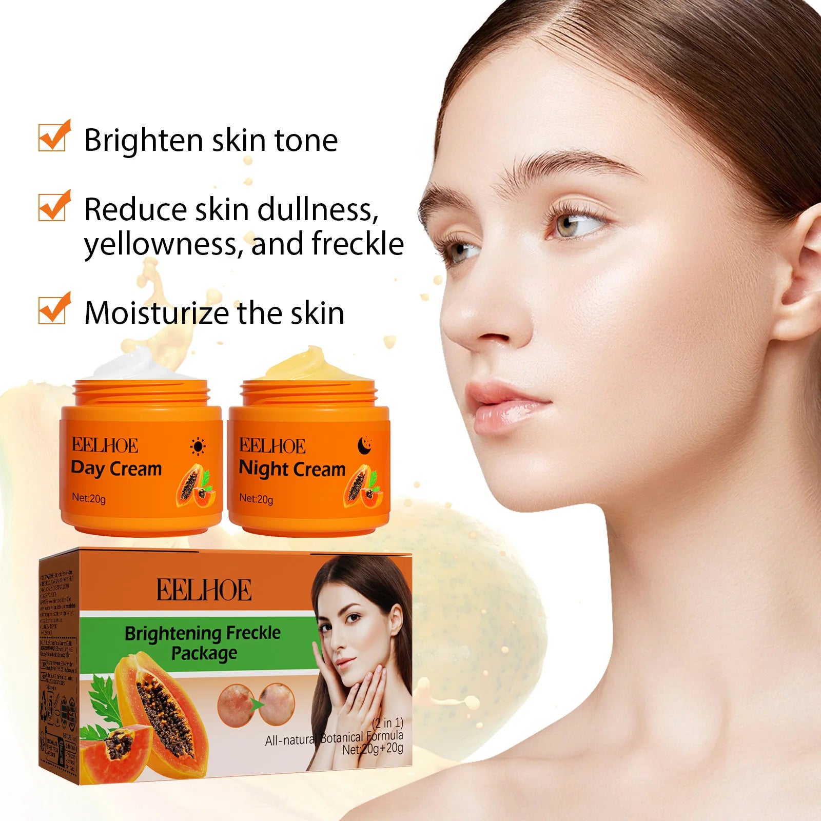 Papaya Day & Night Face Cream Set – Dark Spot & Freckle Corrector Brightening Face Cream Zpaxo