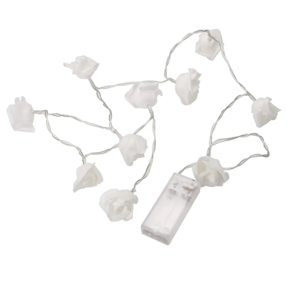 1 2M Artificial White Rose Fairy String Lights Battery