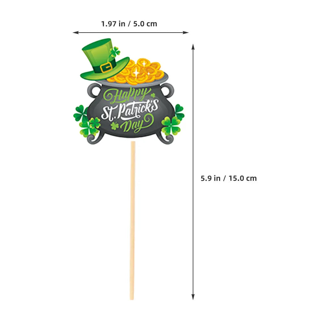St Patrick's Day Cake Toppers Paper Wood Inserts Dessert Party Decor