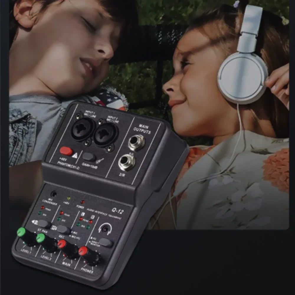 Q12 2 Channels Professional Portable Audio Interface Sound Card Zpaxo