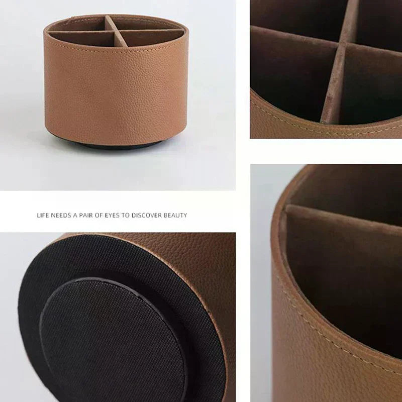 Nordic Style Yike Rotating Desktop Leather Storage Box Makeup Brush Storage Office Pen Holder Home Decoration Zpaxo